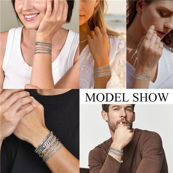 VNOX 5 Pcs Chain Bracelet for Men Women - Sturdy Stainless Steel Curb Width - Picture 6 of 7